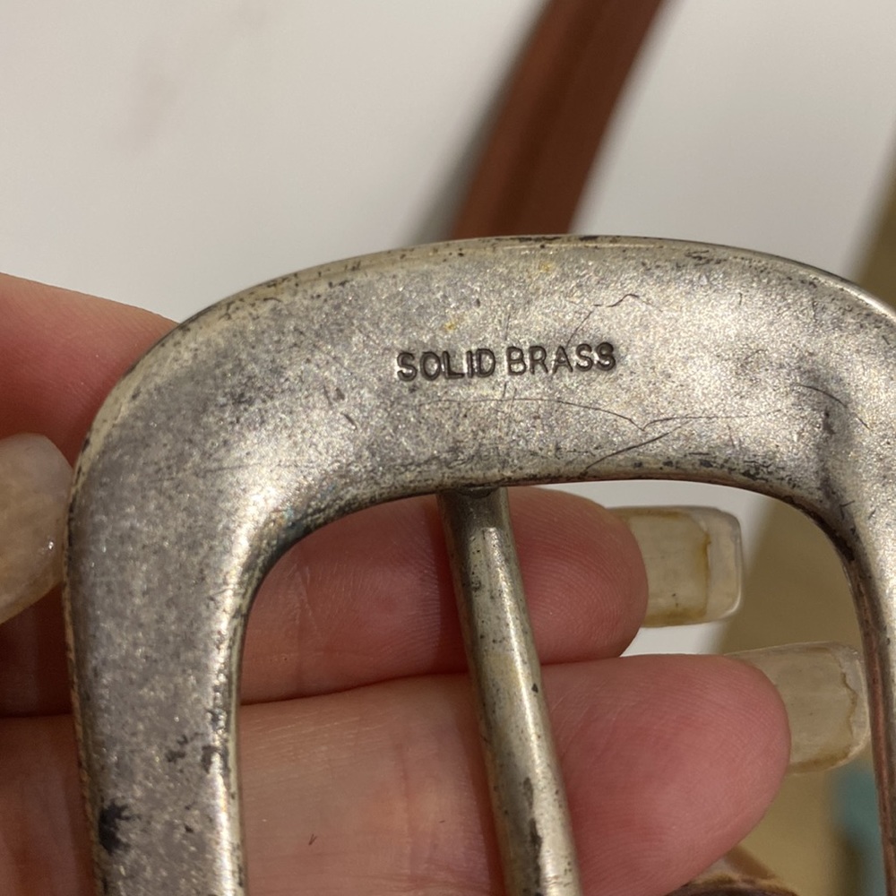 Vintage Leather Belt Made in Turkey \ Solid Brass Buckle and Embellishments - Picture 6 of 6